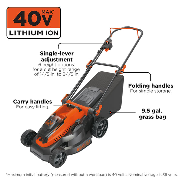 Black Decker 40V MAX* Cordless Lawn Mower With Battery And Charger Included