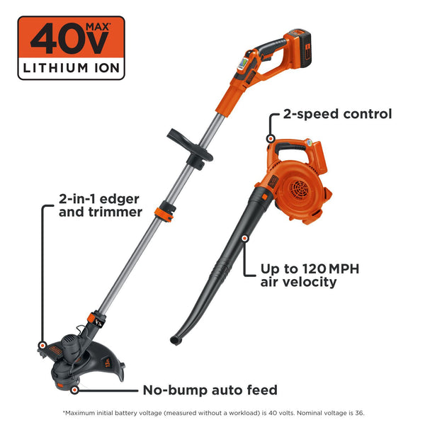 Black Decker 40V MAX* Lithium String Trimmer + Sweeper Combo Kit