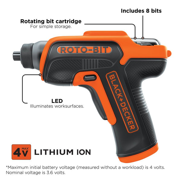 Black Decker 4V MAX* Cordless Screwdriver With Bit Storage