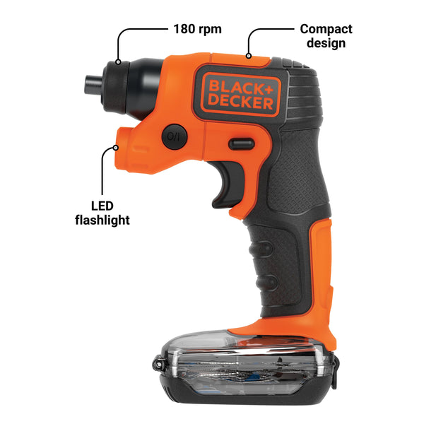 Black Decker 4V MAX* LightDriver Cordless Screwdriver With Storage Pak