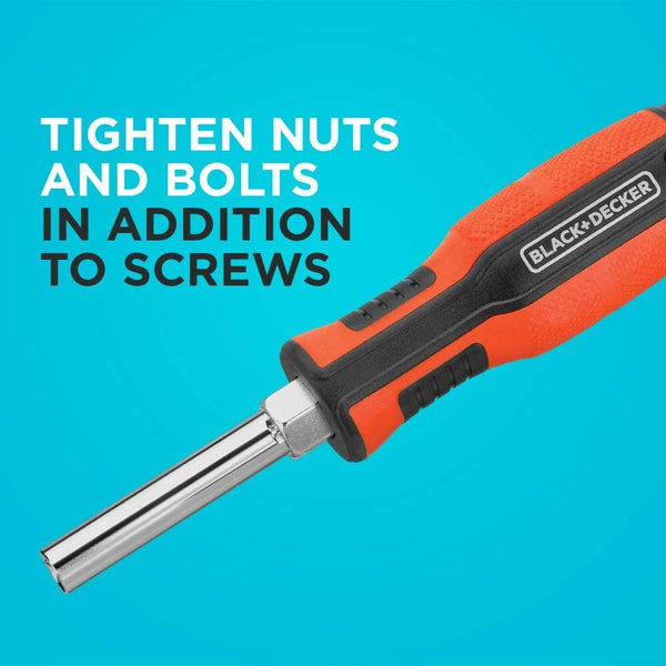 Black Decker 6-In-1 Multibit Screwdriver Two-Sided Bits Including Phillips Slotted Nut Drivers