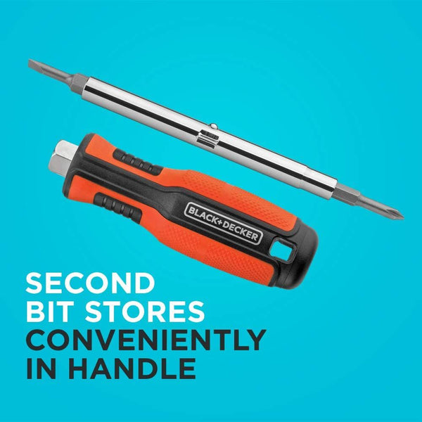 Black Decker 6-In-1 Multibit Screwdriver Two-Sided Bits Including Phillips Slotted Nut Drivers