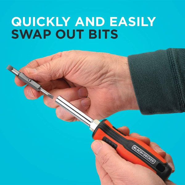 Black Decker 6-In-1 Multibit Screwdriver Two-Sided Bits Including Phillips Slotted Nut Drivers
