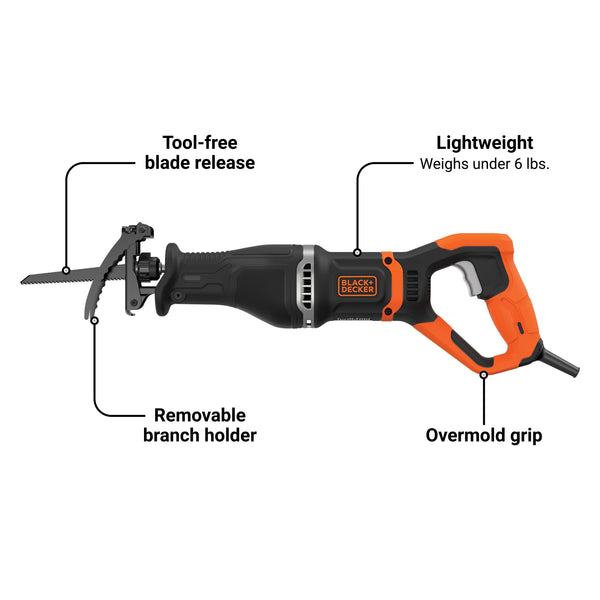 Black Decker 7 Amp Electric Reciprocating Saw With Removable Branch Holder