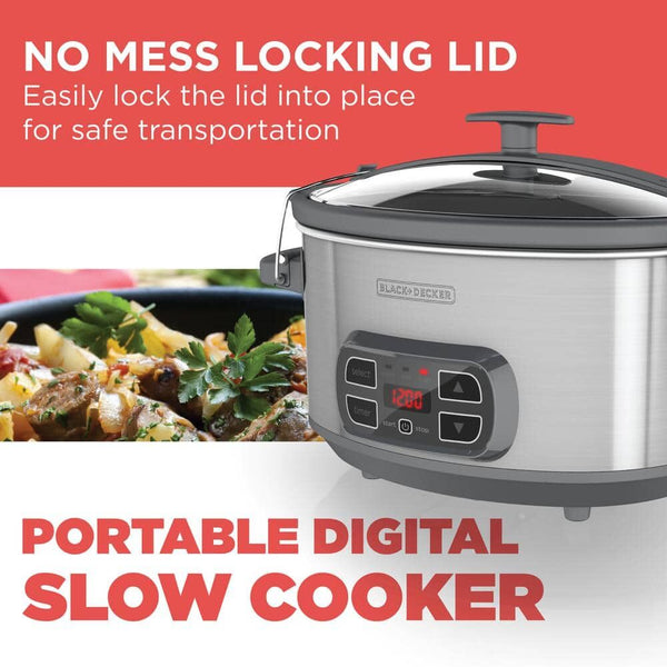 Black Decker 7-Quart Locking Lid Digital Slow Cooker