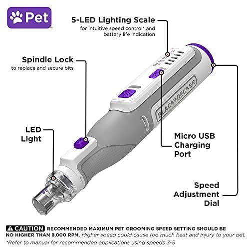 Black Decker 8V MAX* Cordless Rechargeable Pet Nail Trimmer And Rotary Tool Gray