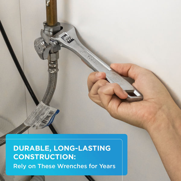 Black Decker Adjustable Wrench Set 6 In. 8 In. And 1 In. Wide + Tapered Jaws