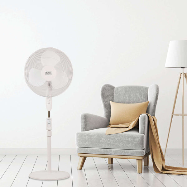 Black Decker 16 In. Stand Fan With Remote White