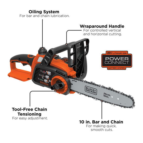Black Decker 20V MAX* Cordless Chainsaw Kit 10-Inch