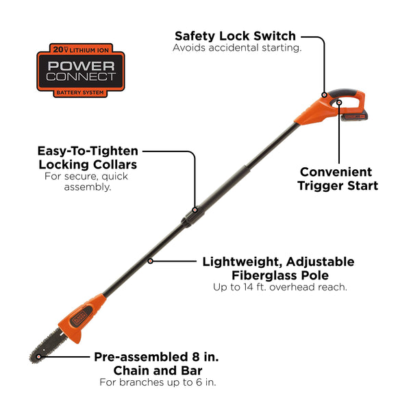 Black Decker 20V MAX* Lithium Pole Pruning Saw