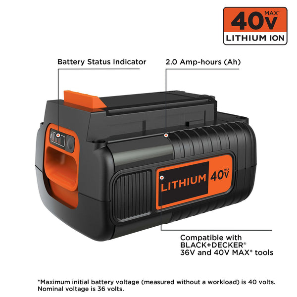 black Decker 40V MAX* 2.0 Ah Lithium Ion Battery