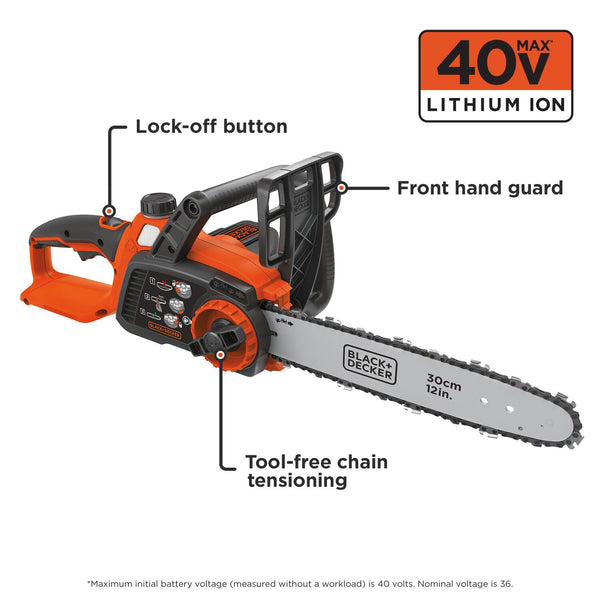 Black Decker 40V MAX* Cordless Chainsaw 12-Inch