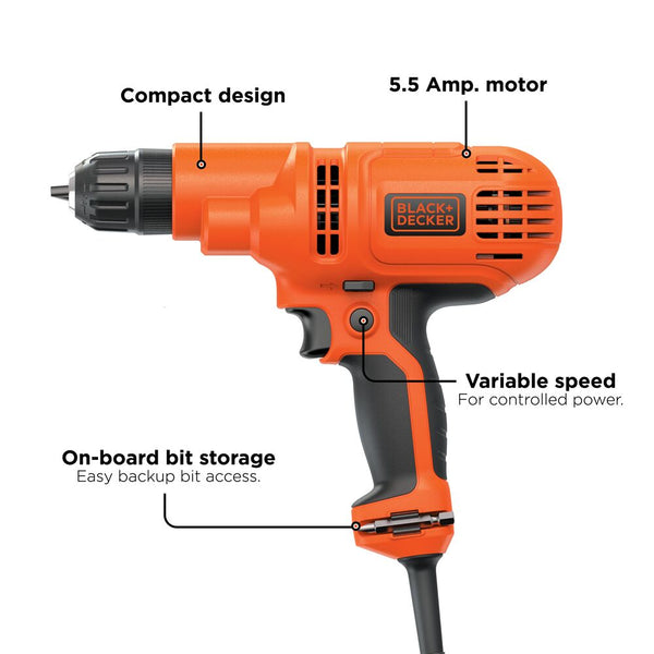 Black Decker Corded Drill 5.5-Amp 3/8-Inch