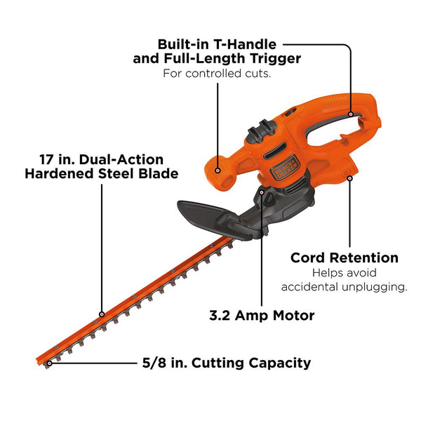 Black Decker Electric Hedge Trimmer 17 In