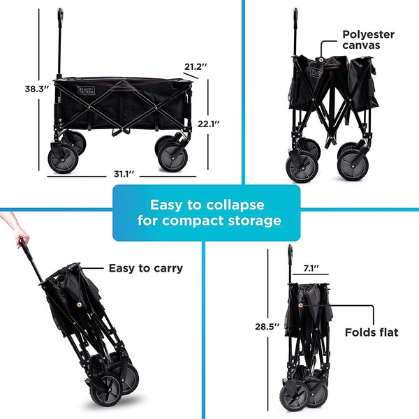 Black Decker Collapsible Storage Cart Folding Utility Wagon Holds Up To 176 Lbs. Black