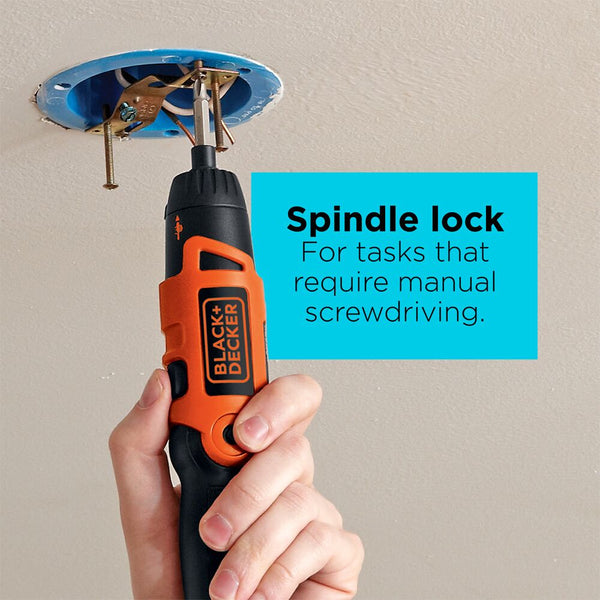 Black Decker Cordless Screwdriver With Pivoting Handle USB Charger And 2 Hex Shank Bits