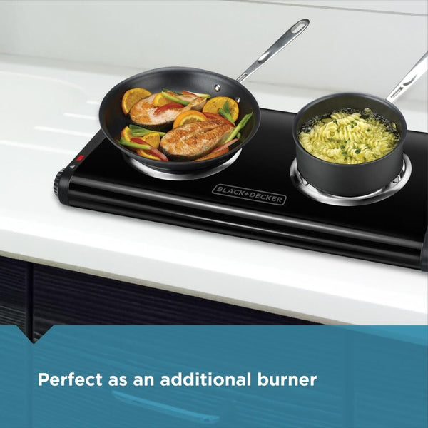 Black Decker Double Burner Portable Buffet Range 1000W And 500W Burners