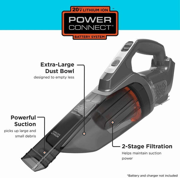 Black Decker Dustbuster® 20V MAX* POWERCONNECT™ Cordless Handheld Vacuum (Tool Only)