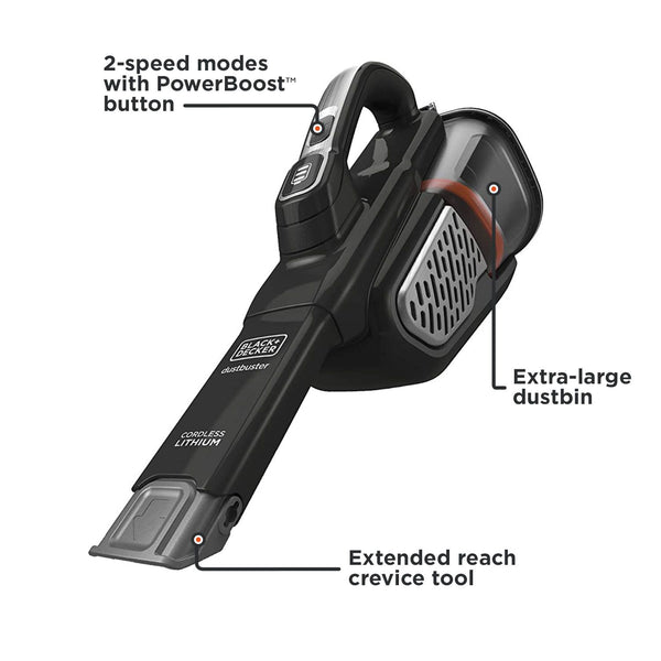 Black Decker Dustbuster® Handheld Vacuum Cordless Advancedclean+ Black Extended Crevice Tool