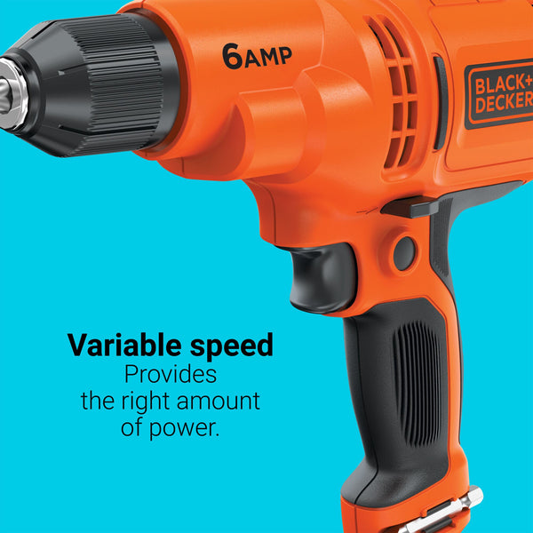 Black Decker Electric Drill Driver Kit 3/8 In. 6.0 Amp Corded