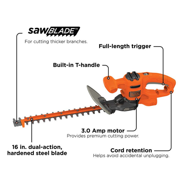 Black Decker Hedge Trimmer Dual-Action Blade 16-Inch