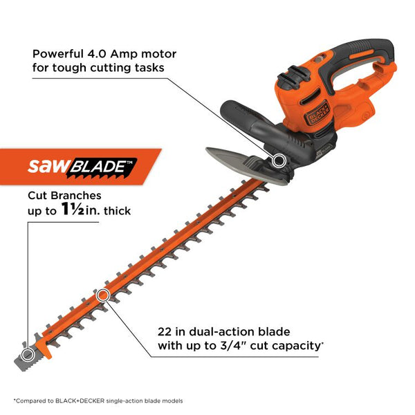 Black Decker Hedge Trimmer With Sawblade Electric 22-Inch