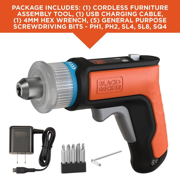 Black Decker HEXDRIVER Cordless Furniture Assembly Tool / Screwdriver