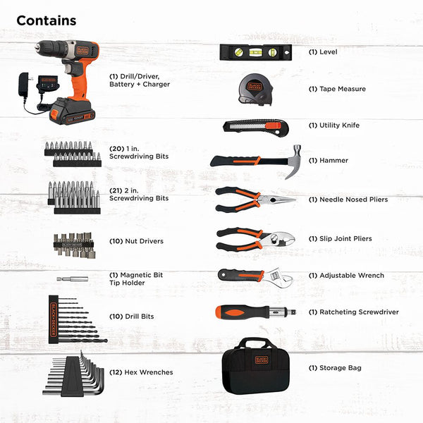 Black Decker Home Tool Kit With 20V MAX* Drill/Driver 83-Piece