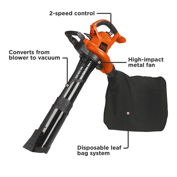 Black Decker Leaf Blower & Leaf Vacuum 3-in-1 12-Amp 250-MPH 400-CFM