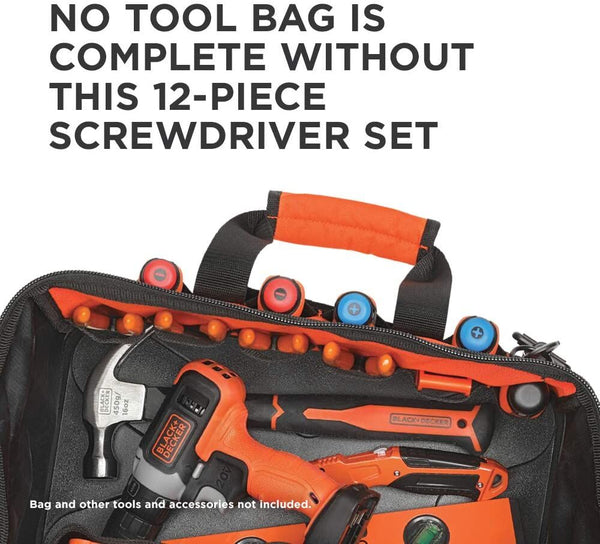 Black Decker Magnetic Color-Coded Screwdriver Set 12-Piece