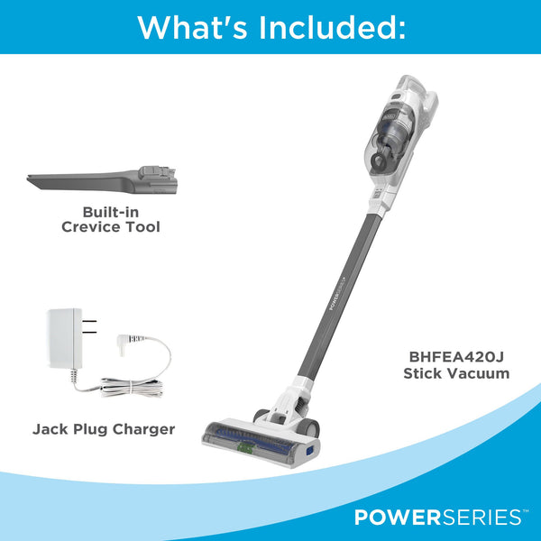 Black Decker POWERSERIES+™ 16V MAX* Cordless Stick Vacuum With LED Floor Lights Lightweight Multi-Surface White
