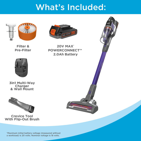 Black Decker POWERSERIES™ Extreme™ Cordless Pet Hair Stick Vacuum Cleaner Purple