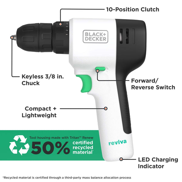 Black Decker Reviva™ 12V MAX* Cordless Drill With Charger And Double-Ended Screwdriver Bit