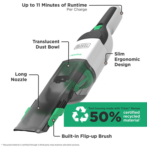 Black Decker Reviva™ 8V MAX* Cordless Hand Vacuum With Charger Filter And Brush Crevice Tool
