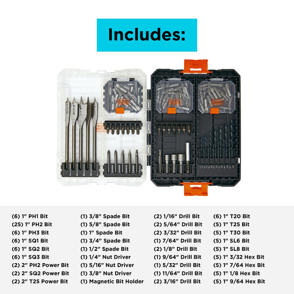 Black Decker Screwdriver Bit Set And Drill Bit Set 130-Piece
