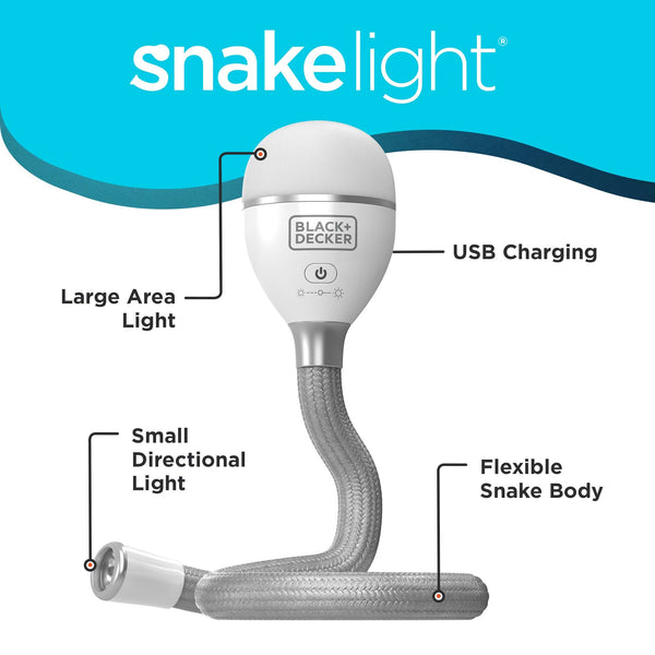 Black Decker Snakelight 2 In 1 Rechargeable Light With Flexible Gooseneck