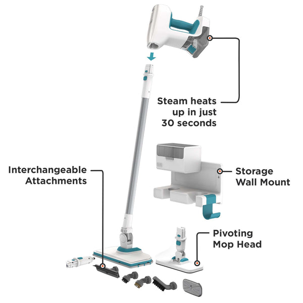 Black Decker SteamMop™ Multipurpose Steam Cleaning System With 7 Attachments + Storage Wall Mount