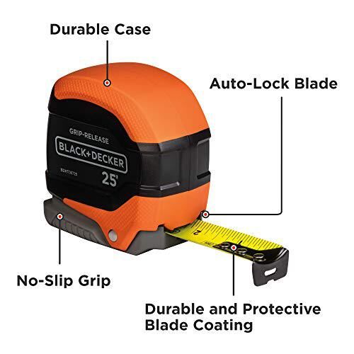 black decker Tape Measure Grip Release Autolock & Self Lock 25-Foot