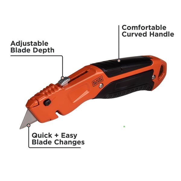 Black Decker Utility Knife Retractable Quick Change Blade 2-Pack