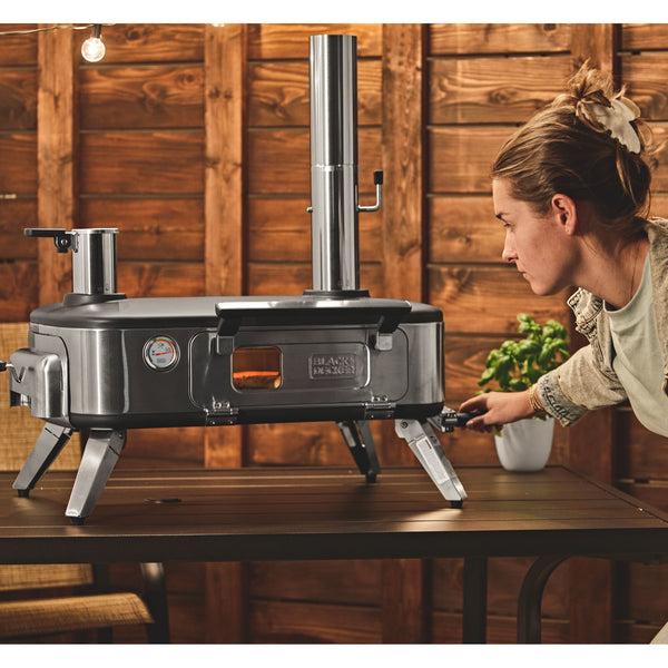 black decker vera™ Pizza Oven Outdoor Wood - Charcoal - Pellet Fired Pizza Oven Rotating Handle and Temperature Gauge Portable with Folding Legs for Easy Storage