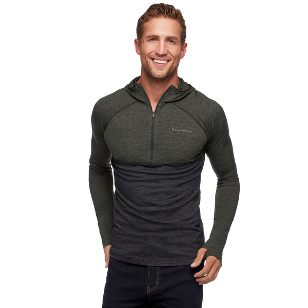 black diamond Men's Solution 150 Merino Baselayer Crew Half Zip Hoody Black-Cypress