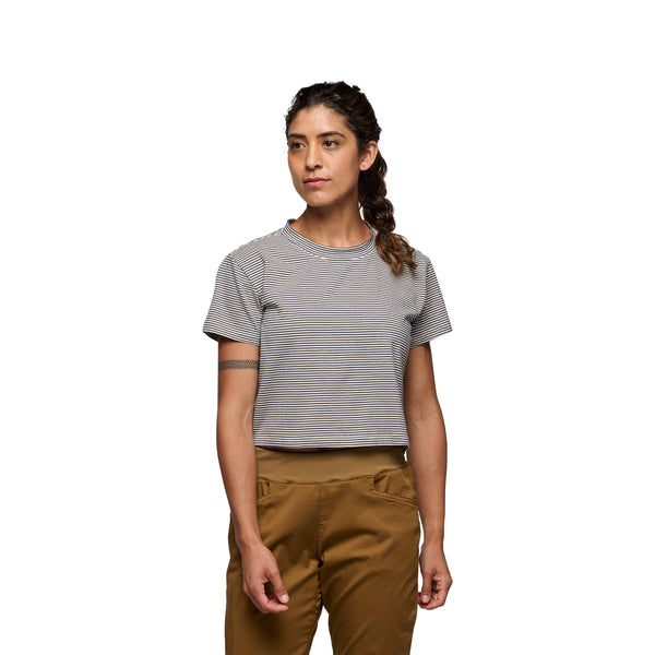 black diamond Women's BD Stripe Crop Tee Charcoal-Off White