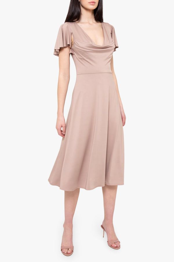 black halo Anabela Midi Dress desert sand
