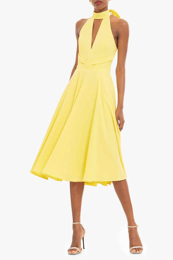black halo Caelith Midi dress Lemon Drop