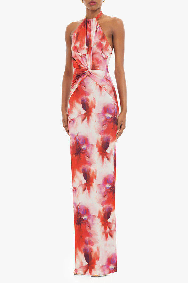 Black Halo Fina Gown Cerise Water Color