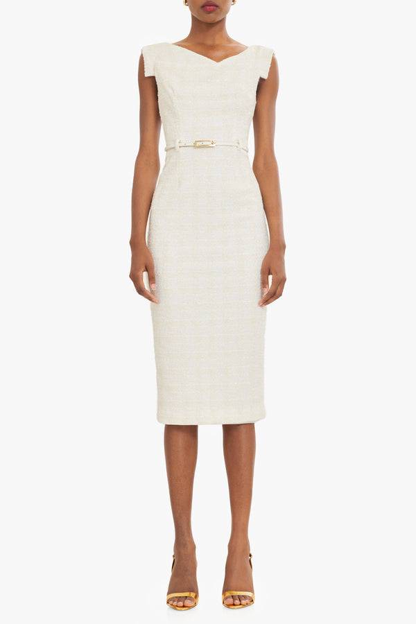 Black Halo Jackie O Midi Dress Plaid Latte