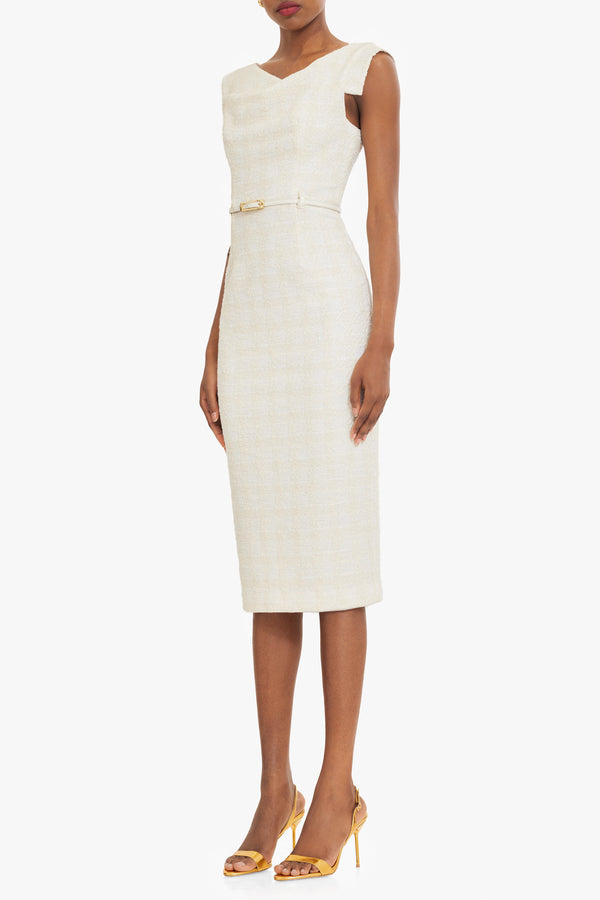 Black Halo Jackie O Midi Dress Plaid Latte