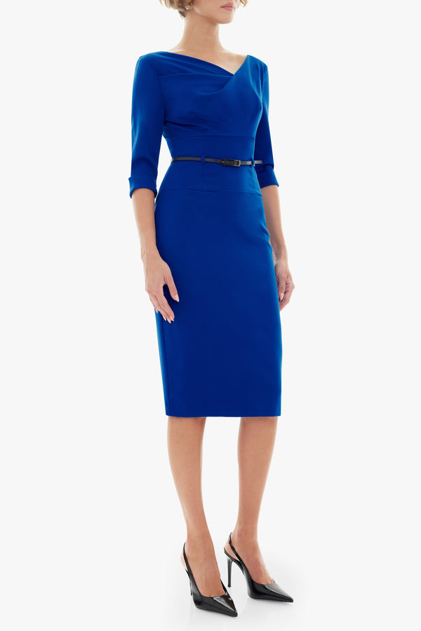 Black Halo Classic 3/4 Sleeve Jackie O Sheath Dress Cobalt