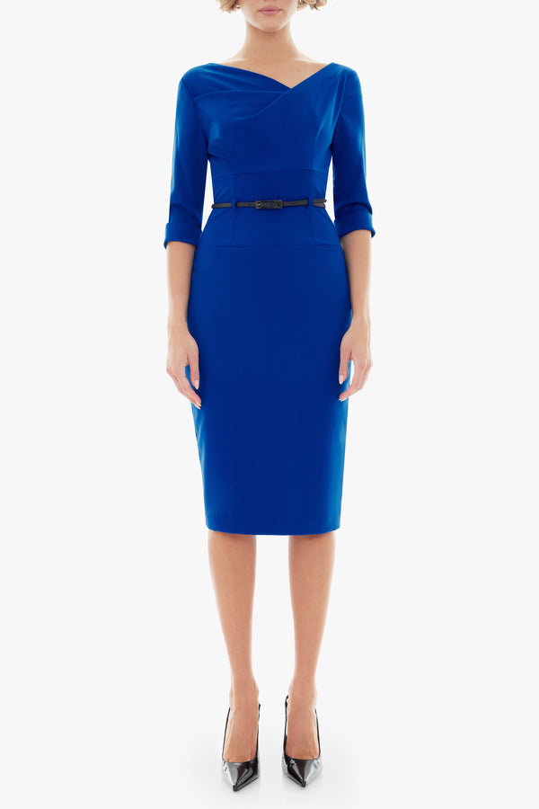 black halo Classic 3/4 Sleeve Jackie O Sheath Dress Cobalt
