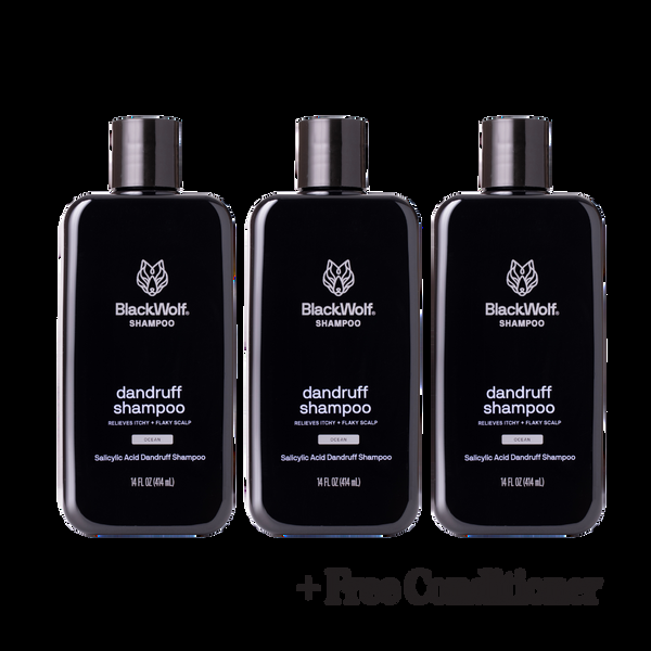 black wolf Dandruff Shampoo 3-Pack (FREE CONDITIONER )